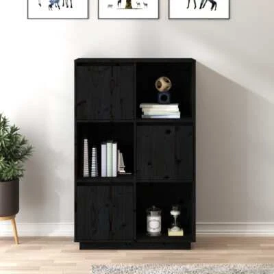 NNEVL Highboard Black 74x35x117 cm Solid Wood Pine