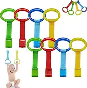 Playpen Pull up Rings,4 Colors Baby Pull up Rings for Playpen,Pull to Stand Toys Hanging,Plastic Baby Walking Helper,Baby Toy Strap,Crib Accessories for Infant Baby Toddler Practice Tool(8PCS)