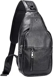 [Zymjzbetic] Leather Sling Bag For Men Shoulder Backpack Multipurpose Crossbody Chest Travel Bag for Hiking,Cycling Brown