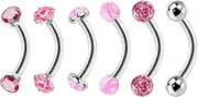 [Heuvipens] 6pc 16G Surgical Steel Varies Type Internally Threaded Eyebrow Ring CZ Crystal Opal Zircon Curved Bar Barbell Ear Stud Piercing Jewelry Set
