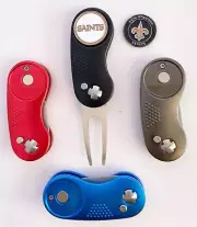 2 Prong Switchblade GOLF DIVOT REPAIR TOOL Black + Ballmark NEW ORLEANS SAINTS