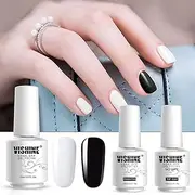 Vishine 4pcs Black White Gel Nail Polish Color Collection Base Top Coat Soak Off UV LED Gel Color Set Nail Lacquers Manicure Nail Art Halloween Gift Kit 15ml