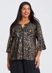 [Taking Shape] Taking Shape Animal Foil Party Top Size 20 in Leopard - Plus Size Women's Clothing Leopard