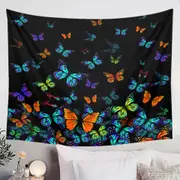 Black Background Colorful Butterflies Tapestry