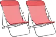 Camping Sunloungers Reclining Patio ChairsFolding Beach Chairs 2 pcs Red &Powder-Coated Steel