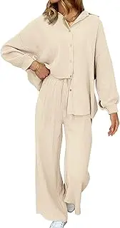 [AUTOMET] Two Piece Lounge Wear Spring Clothes 2024 Fashion 2 Piece Outfits Matching Linen Wide Leg Palazzo Pants Sets Sweatsuit Tracksuit, Beige