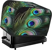 Green Peacock Feather Toaster Cover 2 Slice Bread Machine Covers Waterproof Universal Size Kitchen Small Appliance Cover with Hang Loop, Dust and Fingerprint Protection