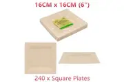 240 x Eco Biodegradable Square Plate 16X16CM 6" Disposable Compostable BPA Free Paper