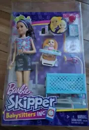 NIB Barbie Skipper Babysitters Inc Doll High Chair Crib Baby Donut Shirt Skirt