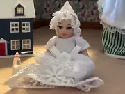 1:12 Dollhouse Miniature Baby Mabel Porcelain Semi-Posable Girl Doll In White