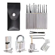19PCS Locksmith Practice Lock Set with 4 Transparent Padlocks and 15 Precision Tableting Tools Spring Steel Durable with