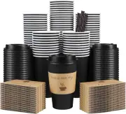 100 Pack 16 Oz Coffee Cups with Lids, Disposable to Go Paper Coffee Cups with Sl
