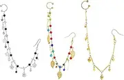 [NOIAFZY] 3PCS exquisite leaf-shaped colorful rhinestone long-chain nose ring set, sexy alloy female jewelry., One Size, Alloy Steel White Gold, No Gemstone