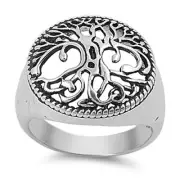 Women's Tree of Life Polished Ring 925 Sterling Silver Bali Rope Band Sizes 5-10