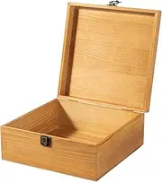 [Useekoo] Vintage Wooden Storage Box Container with Hinged Lid and Front Clasp, Large Wood Storage Box, Rustic Wood Boxes for Crafts Art Hobbies and Valentine's Day Decoration - 8.9''x8.9''x3.8''