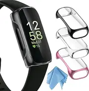 Fintie 3 Pack - Case Compatible with Fitbit Inspire 3 / Inspire 2 / Inspire HR, Flexible Soft Full-Around watch Screen Protector TPU Case Cover Bumper Shell, Black+Clear+Rose Pink