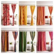 1 Pc Indian Old Sari Multi Curtain Door Drape Window Decor Silk Saree Curtain