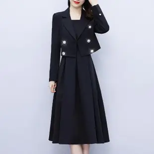 【KVOLL】玩美衣櫃黑色裙套裝搭時尚外套二件套裝M-5XL