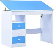 'vidaXL Children's Drawing Study Desk in Blue & White - Engineered Wood - Tiltable Tabletop for Drawing & Studying - Adjustable & Easy Assembly - Three Drawers & Shelf Storage'.
