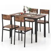 Costway 5pcs Dining Table Chairs Set Kitchen Furniture Rustic Brown