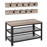 Hall Tree Entryway Storage Bench, Coat 28.7"L x 11.8"W x 17.5"H Greige + Black