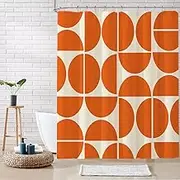 Orange Mid Century Shower Curtain Sets Boho,Modern Abstract Geometric Art Bath Curtain for Bathroom,Waterproof Fabric Polyester Curtain with 12 Hooks, 72 x 72 Inches