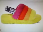 UGG PRIDE RAINBOW FLUFF YEAH SLIDE SHEEPSKIN SLIPPER SANDALS, Womens 11 Mens 9