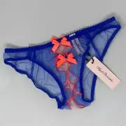 Agent Provocateur Lorna Blue Neon Pink Ouvert Brief AP4 Large NWT