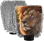 XYMZR Lion Head Closeup Absorbent Microfiber Car Wash Mitt, Funny Cute Anime Scratch Free for Cars Cleaning, Home Cleaning Mitts, 2 Pack, 10.24” L x 7.09” W