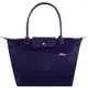 Longchamp Collection尼龍布刺繡品牌長背帶水餃包(紫/大)