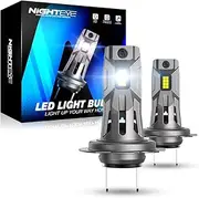 NIGHTEYE H7 LED Headlight Bulb, 60W 12000LM H7 LED Headlights Conversion Kit Mini Size H7 Headlight Bulb Super Bright 6500K White, IP68 Waterproof Plug and Play, Pack of 2