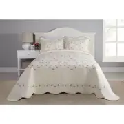 NEW! ~ XXXL OVER-SIZED WHITE GREEN PINK FLOOR QUILT COUNTRY BEDSPREAD KING