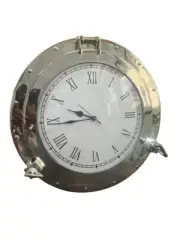 Nautical 17" Chrome Finish Ship Boat Porthole Clock Roman Numerals White Display