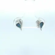 925 Sterling Silver Stud Earrings, Small Half Filled Heart Stud Post, Turquoise