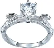 [Bigood] Fashion Personality Plated 925 Sterling Silver Women Solitaire Rings