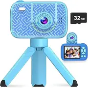 ZONEY Kids Camera Toys, Children's Camera with Flip-up Lens for Selfie & Video, 32G 1080P HD Digital Camera with Flash Lamp, Video Recorder, Birthday Gifts for Boys Girls (Blue)