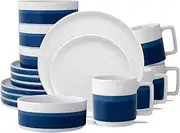 [Noritake] ColorStax Stripe Blue 16-Piece Set, Service forf 4, Multicolor