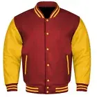 Varsity College Lettermen Baseball Bomber Maroon Wool & Gold Leather Jacket