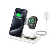 3 in 1 Foldable Charging Station for Apple Products,Fast Wireless Charger White