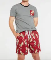 NEW PETER ALEXANDER MENS GREY TOP TEE + TIGER SHORTS SET MEDIUM M RRP$119.90