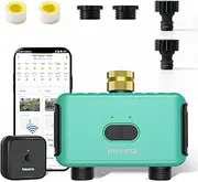 Smart Sprinkler Timer with 2 Outlet, Automatic Irrigation System Controller for Lawns Compatible with Alexa Green-Brass Inlet & Plastics Outlet (2-Outlet)
