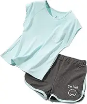 [HH Family] Girls Short Sets with Athletic Shorts and Workout Tops Quick Dry Athletic Clothing Sets 6-13 Years