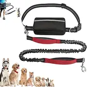 Hands Free Dog Leash with Zipper Pouch, Dog Leash, Retractable Waist Retractable Dogs Leashs with Dual, Padded Handles Running Leashs, for Medium Large Dogs Walking (Red)