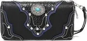 [Cowgirl Trendy] Conchos Studded Crocodile Laser Cut Cowgirl Western Purse Women Wristlet Wallet
