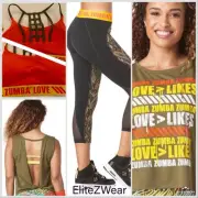 ZUMBA 3Pc.SET! Capri Leggings + Open Back Tee Shirt + Sports Bra Top EliteZWear