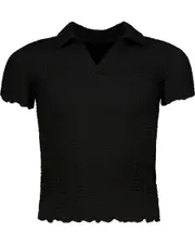 Girls Textured Knit Polo Top