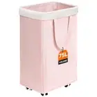 Slim Laundry Hamper with Wheels 75L, Collapsible Rolling Laundry Basket for L...