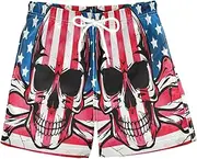 [RPLIFE] Swimming Trunks for Kids, Anti-Chafe Swim Trunks Boys 2 T, Grunge American Flag Skull