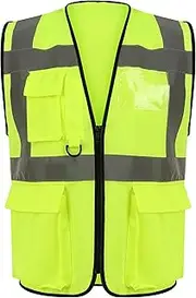 High Visibility Safety Security Reflective Vest with ID & Phone Pocket - Hi Vis Viz Zipper Front Executive Vest Waistcoat