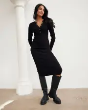 BNWT Decjuba Sadie Henley Knit dress in black, size M